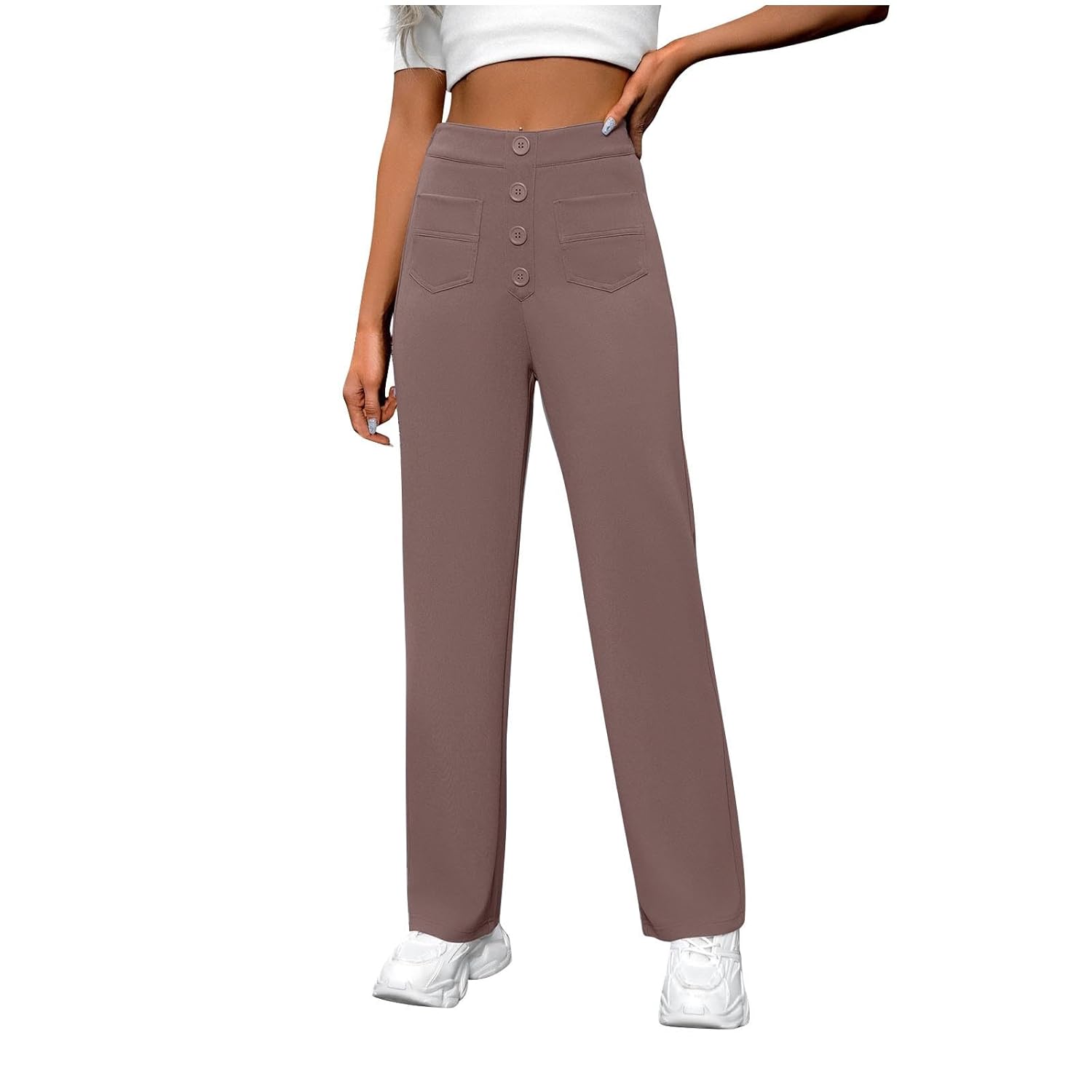 HGps8w Straight Leg Suit Pants for Women Casual High Waisted Stretchy Work Trousers Business Casual Dress Pants with