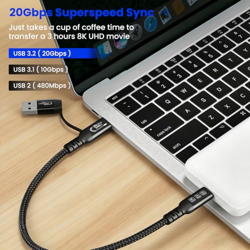 Image of Verilux 2-in-1 PD 240W Type C to C Cable Fast Charging, 3.3Ft Nylon Braided USB A /C to C Cable with Support 10Gbps High-Speed Data Sync, 8K HD Video Output for Thunderbolt 3 /4, iPhone 17 /16 /15 Series