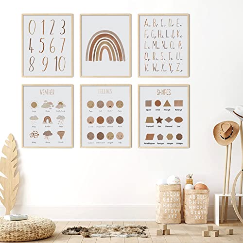Image of LIYAOLI Abc Wall Decor Boho Rainbow Nursery Decor Playroom Wall Decor 11 x 14 inch Set of 6 Unframed Art Prints Abc Letters for Classroom Wall Nursery Decor Neutral