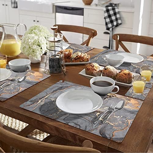 HAOCOO Placemats and Coasters Set of 4, Heat Resistant Waterproof Non-Slip Cork Placemats Table Mats for Dining Kitchen Indoor Outdoor, Easy to Clean Wipeable Place Mats 21.5 x 30cm (Fluid grey)