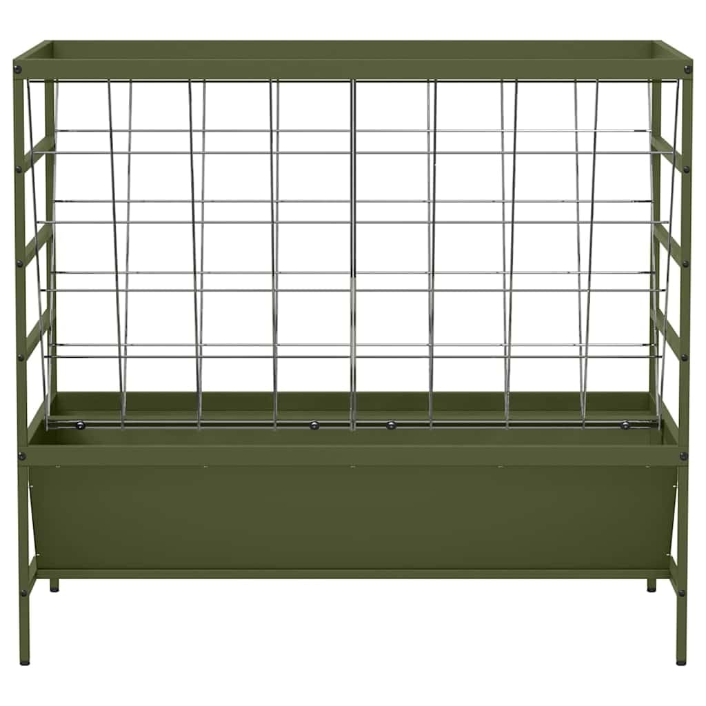 Comedero para ganado verde oliva de acero laminado en frío, 100 x 60 x 90 cm, con capacidad de 15 kg, para ganado, oveja, cabra, resistente a la intemperie, para interior y exterior