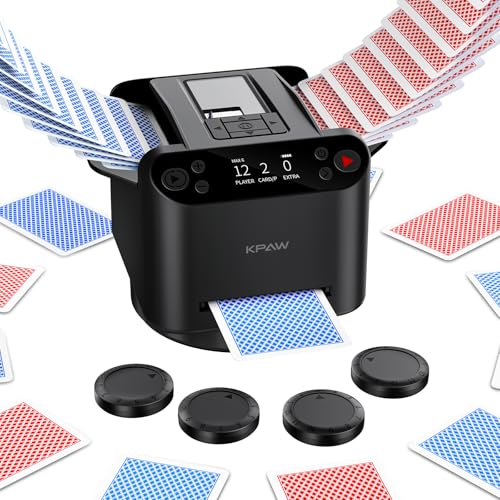 KPAW Kartenmischmaschine mit Austeilen, 360° Drehung für 1–2 Decks, mit 4 Fernbedienungen, Automatischer Kartenmischer und Austeiler Für 2–12 Spieler, Wiederaufladbar, Leise für Poker