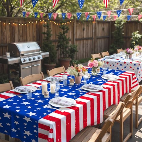 Image of Gatherfun 4th of July Party Supplies Set- American Flag Patriotic Theme Kit for Independence & Election Day Decorations, Disposable Plastic Tablecloth - for Patriotic & 4th of July Decorations,2PCS