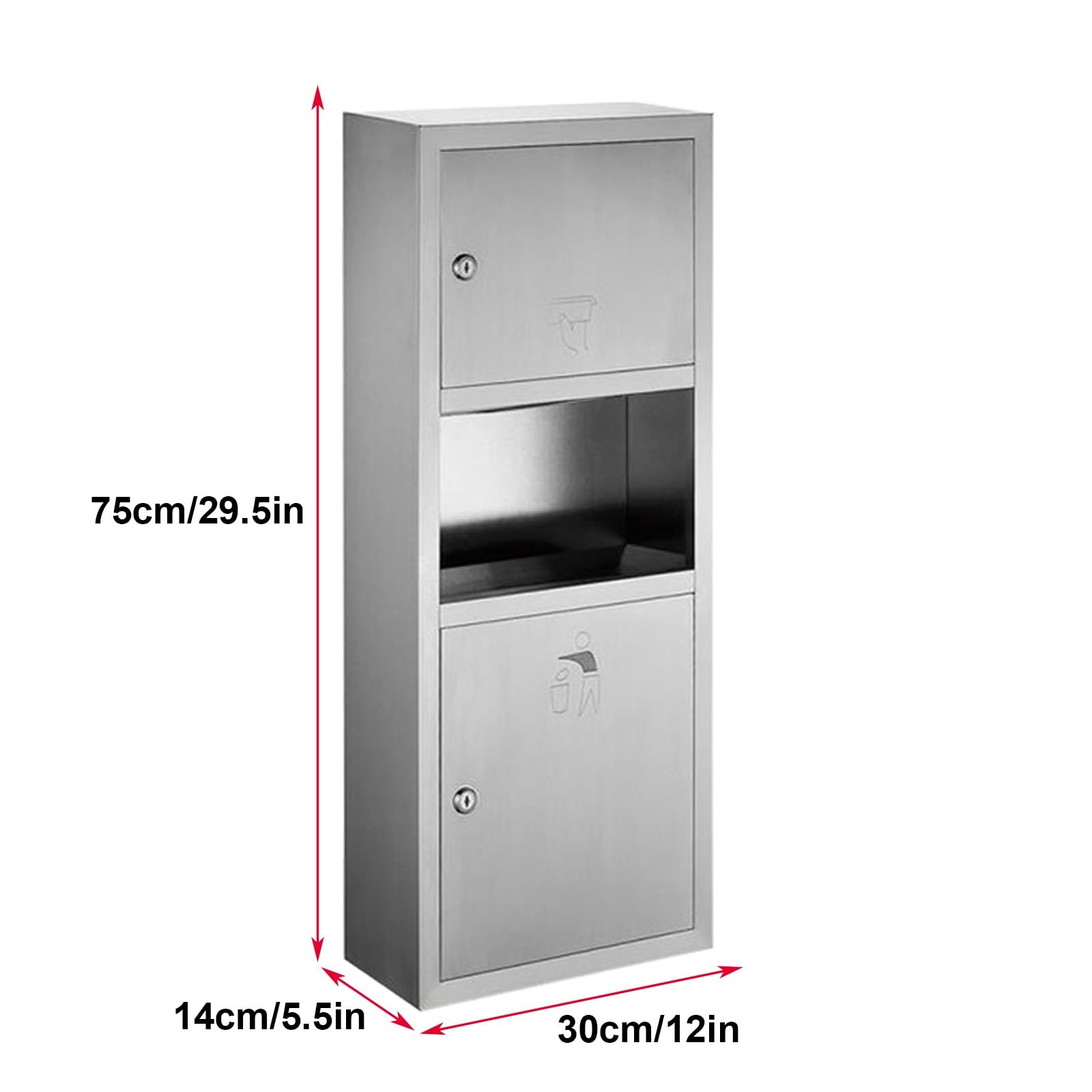 Poubelles et Distributeur de Mouchoirs Encastrés en Acier Inoxydable avec Serrure, Distributeur Papier Essuie Main avec Poubelle Amovible pour Salle de Bain, Hôtel, Hôpital(Silver)