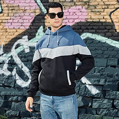AOTORR Men's Fleece Hoodie Pullover Casual Hooded Sweatshirt Contrast Color Top with Kangaroo Pocket WY90 Blue S - Image 3