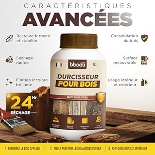 BIBODU Durcisseur pour Bois 1L Haute Pénétration | Consolide et Renforce le Bois Tendre ou Détérioré | Intérieur et Extérieur