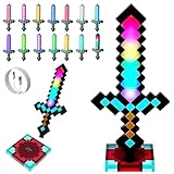 KUWUNG Diamant-Schwert Lampe Carft, 39CM Nachttischlampe Wiederaufladbare mit Sockel, Musik, 14 Einstellbare Lichtmodi, Nachtlicht Kinder für Kinder Geschenke, Cosplay, Party-Dekoration