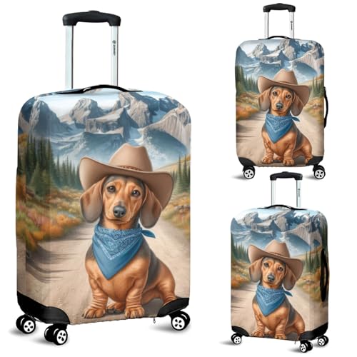 Welcome Fall Western Cowboy Dachshund Enjoys Majestic Autumn Travel Luggage Cover Wiener Dog Lover Gifts Idea Suitcase Dust Protective Decor - 010072