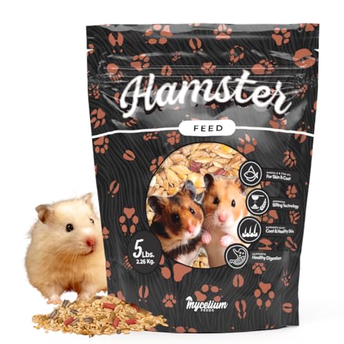 Mycelium Hamster Feed 5 lb Bag | Organic Hamster Food for Healthy Skin, Coat & Dental Care | High-Protein Balanced Nutrition with Vitamins and Minerals | Non-GMO, USA Made & Dust-Free Blend