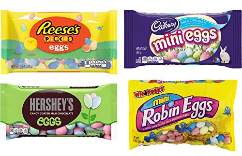 MILK CHOCOLATE CANDY COATED MINI EGGS VARIETY CANDY - Reeses Hershey Cadbury Mini Robin Eggs - EASTER BASKET FILLER CANDIES - Perfect Holiday Pack - 10 - 12 oz - 4 Pack
