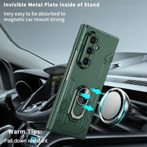 Image of amazon basics Shield Armor Pro Case for Samsung Galaxy Z Fold 7 Ring Holder Stand Back Case Cover for Samsung Galaxy Z Fold 7 - Green