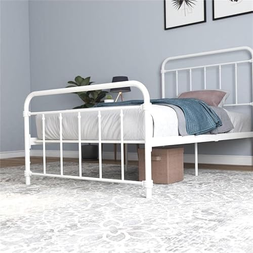 Dhp Winston Metal Platform Bed With Rustic Design And Curved Edge Headboard And Footboard, Adjustable Base Height For Underbed Storage, No Box Spring Needed, Twin, White #TOP3