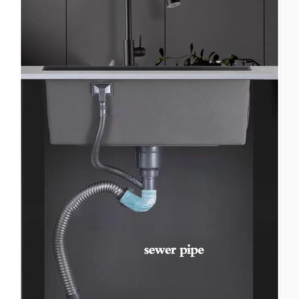Lavello da cucina a vasca singola in acciaio inox, lavello da cucina sottopiano e sopra il bancone, lavabo a sifone con rubinetto estraibile, in acciaio nero, 60 x 45 cm