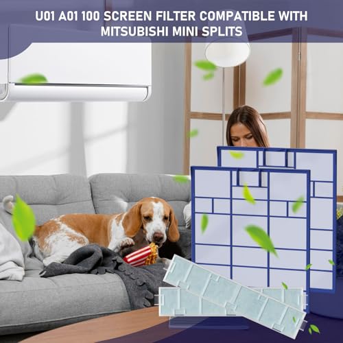 Image of U01 A01 100 Replacement Filter Compatible with Mitsubishi Electric U01 A01 100 Nano Platinum Mini Split Filter, with MAC-408FT-E Replacement Filter Combo, 2+4 Packs
