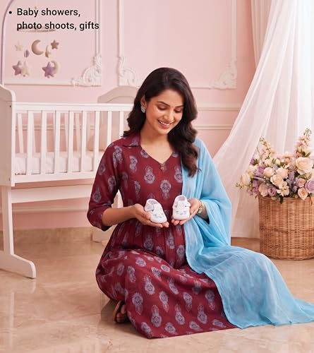 Image of DUMMY SHAPE Maternity Dresses for Women Cotton Rayon | Floral Kurta Pant Dupatta Set with Nursing Zippers to Pre & Post Partum | Feeding Kurtis | Mom to Be Gifts for Pregnant Woman