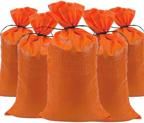 DURASACK Heavy Duty Sand Bags with Tie Strings Empty Woven Polypropylene Sand-Bags with 1600 Hours of UV Protection, 50 lbs Capacity, 14x26 inches, Orange, Pack of 10