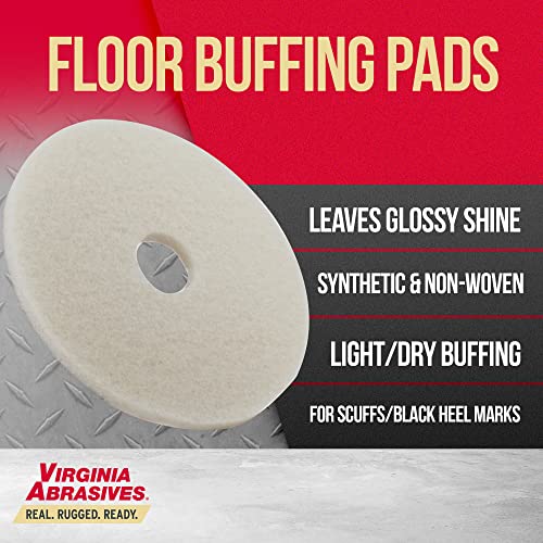 Virginia Abrasives 416-50177 - 5 Pack 17" White Floor Maintenance Pads - Cleaning Floor Replacement Pads, Thick Polishing Pad, Floors Cleaner/Polisher Pads, Non-Woven Floor Pads, Polishing Floor Pads #TOP4