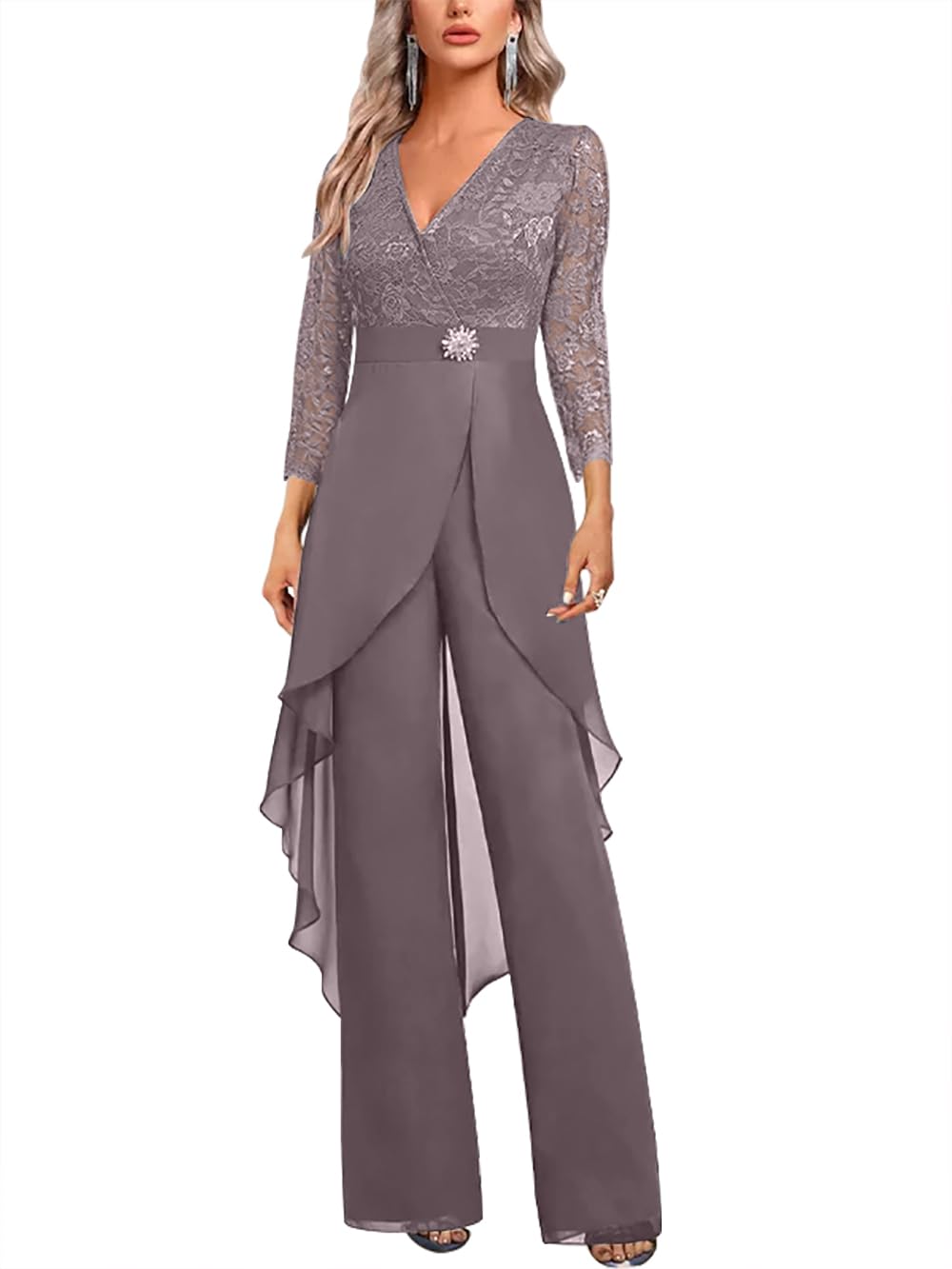 Mother of The Bride Pant Suits for Wedding Lace Chiffon Pant Suits for Women Dressy