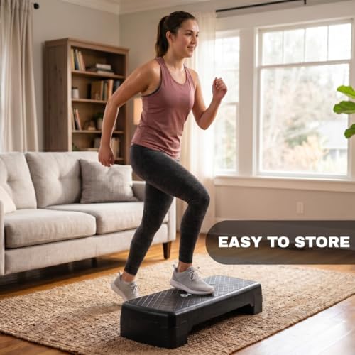 Image of Burnlab Aerobic Stepper, Two Height Level Adjustments - 4 inches and 6 inches, Slip-Resistant & Shock Absorbing Platform for Extra-Durability (Black)