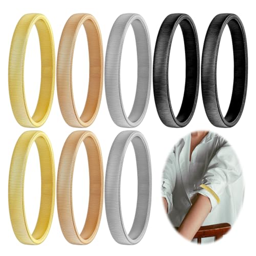 guduling 8 ligas de manga para mujer, soportes de manga para mujeres y hombres, ligas de mangas, soporte antideslizante para mangas de camisa, brazaletes elásticos de metal en plata, negro, dorado