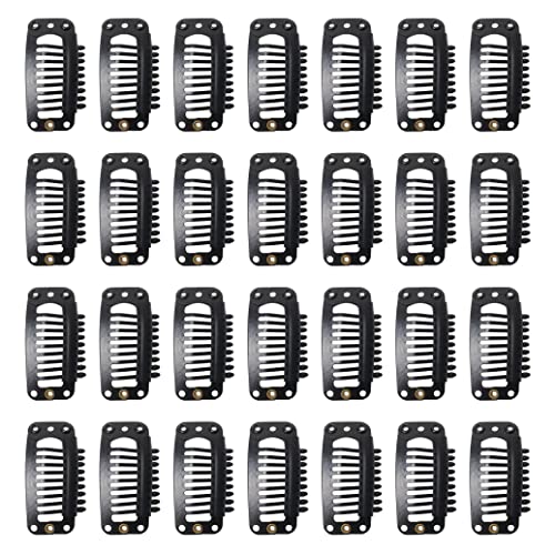 Micmart 100 Pcs Snap Clips U Shape Metal Teeth Clips With Soft Silicone Rubber Diy Comb Single Clip For Making Wig Caps Cloth Accessories Tools Hair Extensions Weft Weave Hairpieces (33Mm 9-Teeth, Black) #TOP9