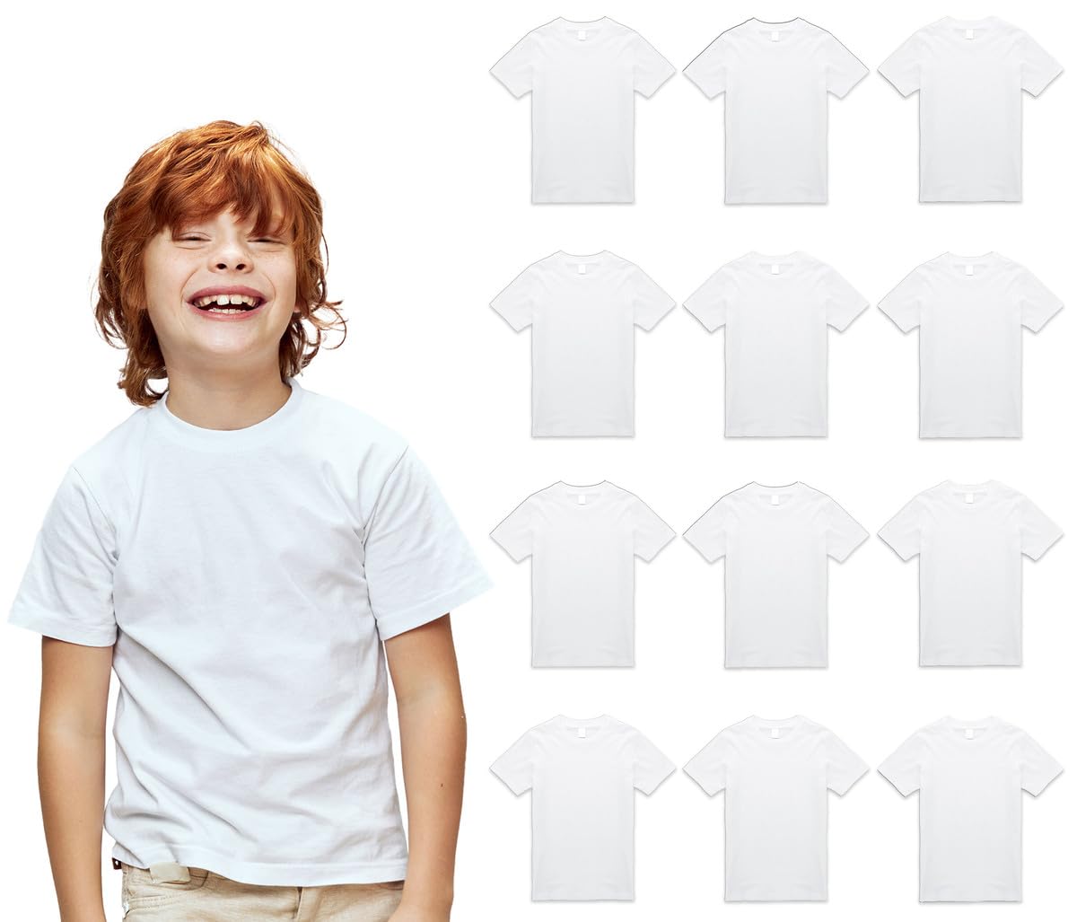 BILLIONHATS 12 Pack Kids Cotton Tshirts Bulk, Wholesale Unisex Children Tees, Lightweight Tshirt Packs for Boys Girls
