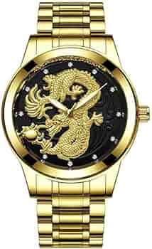 Amazon | [AiO JAPAN] 腕時計 盤面ブラック ゴールドドラゴン 昇竜