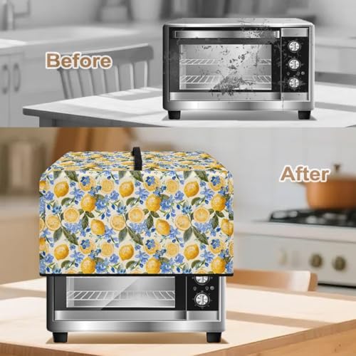 Image of Microwave Oven Cover Protective Kitchen Appliance Dustproof Cover Stain-Resistant Air Fryer Toaster Oven Protector Countertop Decorations, S, Lemon Flower
