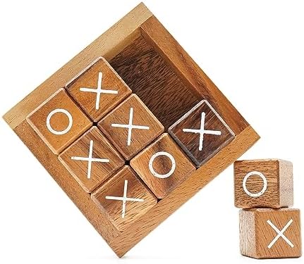 BSIRI Tic Tac Toe for Kids and Adults Coffee Table Living Room Decor and Desk Decor Family Games Night Classic Board Games Wood Rustic for Families Size 4 Inch