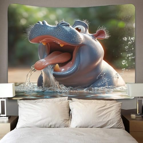 Tenture murale 3D Hippopotame en polyester doux premium - 4