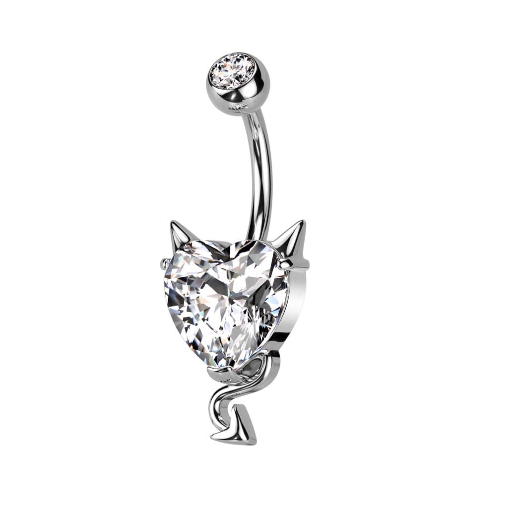 beyoutifulthings Piercing para ombligo, circonita, corazón, oro, rojo, plata, transparente, para ombligo, acero quirúrgico, longitud de la barra: 10 mm