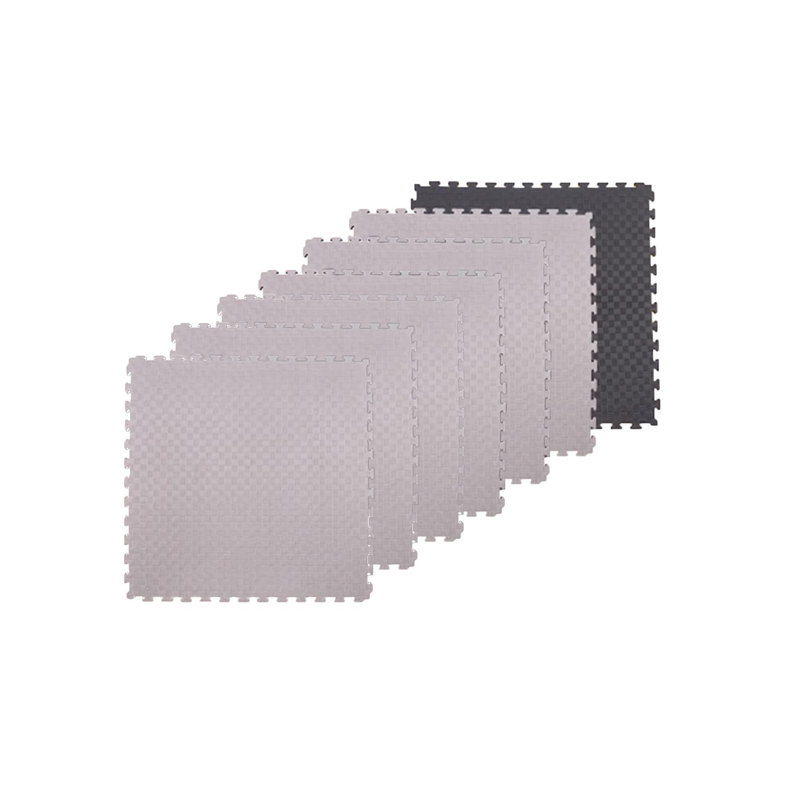 Odwracalne maty do ćwiczeń na siłownię, 6 sztuk dużych płytek podłogowych z puzzlami (100 cm x 100 cm) do ochrony podłogi w domowej siłowni, pokoju zabaw i innych (czarno-szare, 1 m x 1 m x 0,03 m)