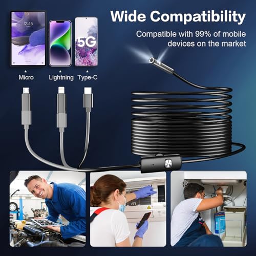 Carpdim AN112 Dual Lens Endoscope Camera With Light-Borescope Inspection Camera With 8+1 Adjustable Led Lights1980P Endoscope Camera With 16.5Ft Semi-Rigid Snake Camera Ip68 Waterproof thumb #6