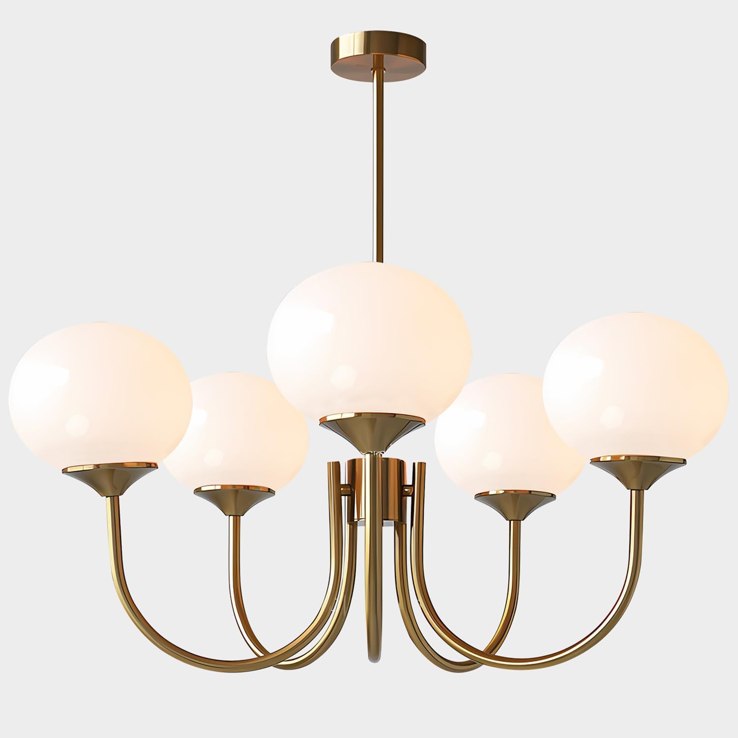 Aetherion Modern Chandelier, 5-light Globe Pendant Lighting, Stylish Ceiling Light Fixture Perfect For Dining Room, Living Room, Bedroom, Kitchen, Entryway And Mid Century Modern Style Home White