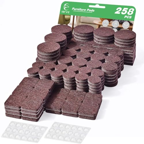 Infve M258-03B Felt Furniture Pads, 258 Pack, Self Adhesive Hardwood Floor Protectors, Easy Furniture Sliders For Chairs cover