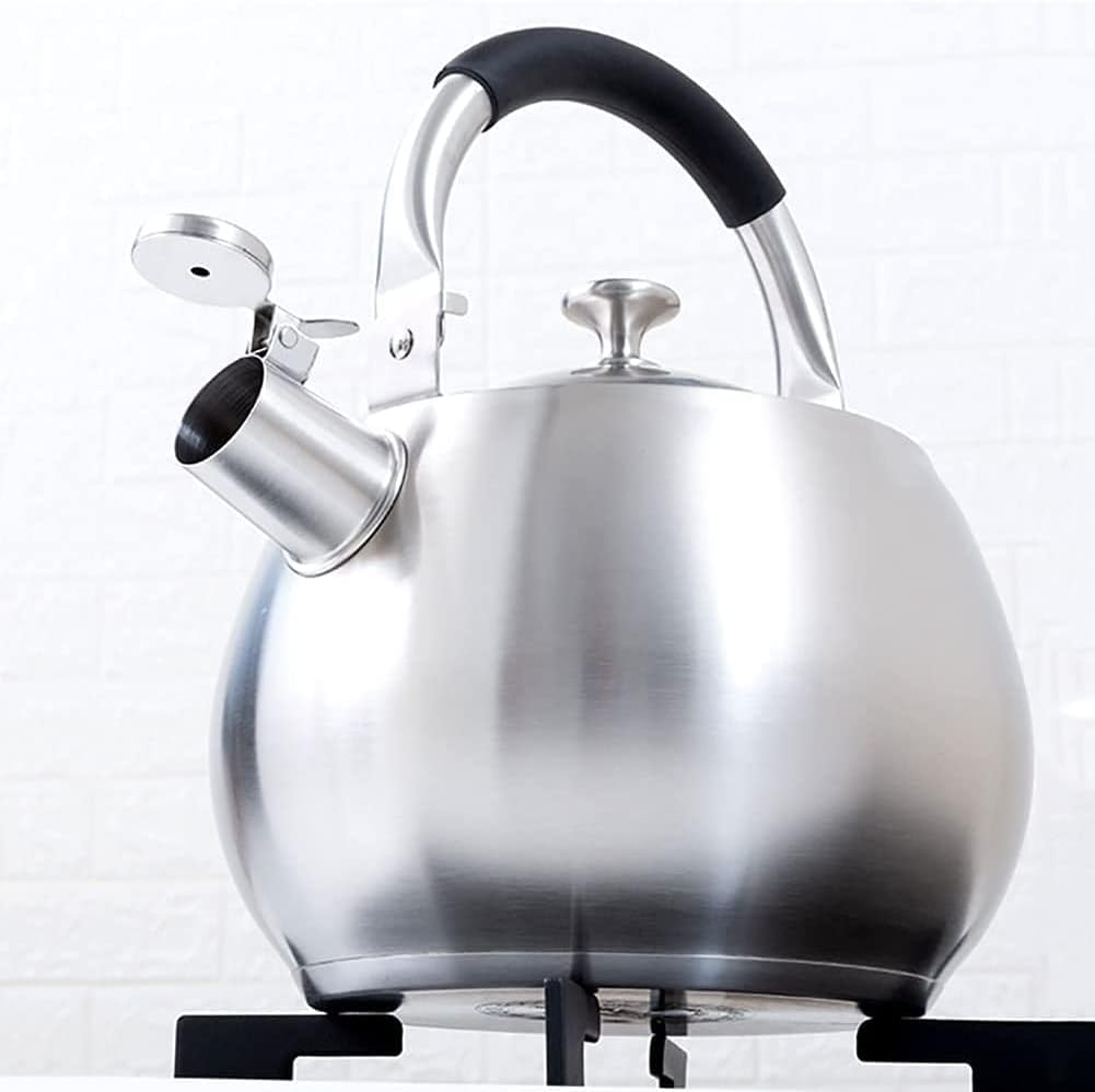 Camping Kettle Stove Top Whistle Tea Kettle - 304 Stainless Steel Teakettle Whistle Teapot with Cool Touch Handle Boiling Water Kettle for Stovetop (Silver 4.5L)
