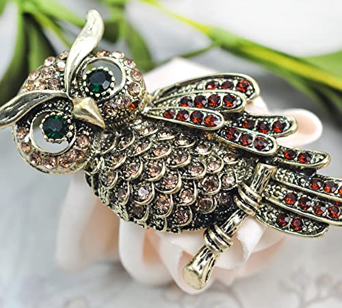 Image of Gyn&Joy Womens Crystal Rhinestones Perched Owl Bird Brooch Pin