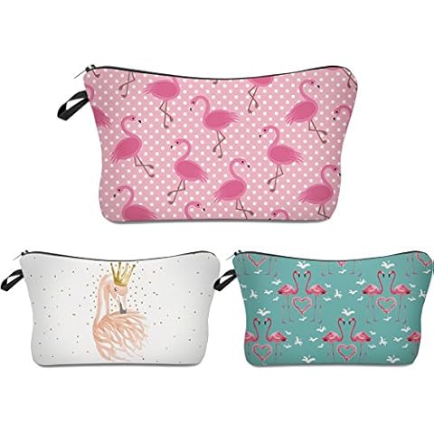 Deanfun 3pcs/set Super Funny 3D Printing women cosmetic bag Multifuncition Pencil Holder (unicorn) (Flamingos) Cover