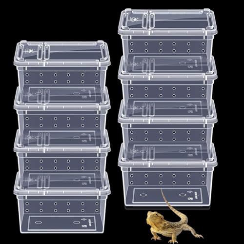 Image of PINVNBY Reptile Feeding Box 8 PCS Snake Breeding Box Reptile Transport Container 7.48 inchx4.92 inchx2.95 inch Portable Habitat Plastic Cricket Cage for Lizard Spider Scorpion Gecko Tortoise Treefrog