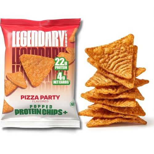 Legendary Foods Pizza Party Protein Chips – Popped Tortilla Style – 22g High Protein, 4g Net Carbs, Low Sugar, Gluten Free, Keto Snack Packs – 10 Count – Healthy Crunchy Chips
