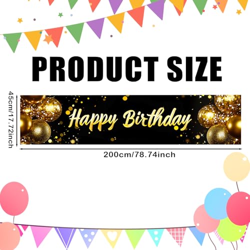 Image of Nuxovilar Happy Birthday Gold Balloon Banner 79x18in Polyester Backdrop | Birthday Party Supplies, Birthday Party Decor. Gold Balloon Banner. Yard, Room, Patio. (Gold Balloon Pattern)