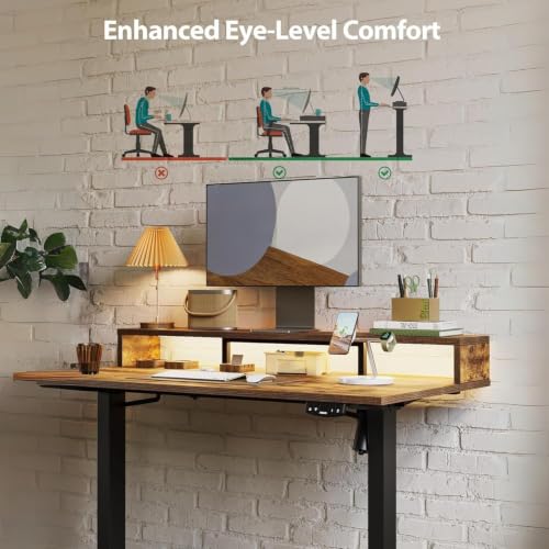 Image of TEKAVO Hirak Height Adjustable Table for Office Work | Electric Standing Table Workstation with Monitor Riser for Home Office| 100 kg Load Capacity |150L x 60W | Forest I DIY