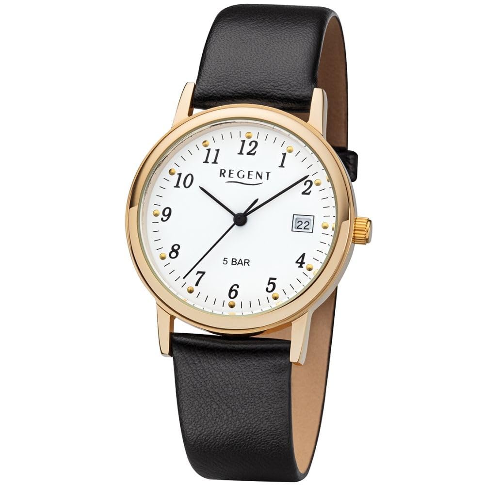 REGENT Herrenuhr F790, goldfarbend, mit Lederband