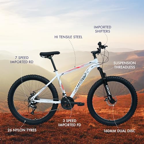 Image of CROW - Atom PRO 21 Speed Gear Cycle | 26 inch T Cycle for Boys 12 to 15 Years | Bicycle for Men Adult | Mountain Bike with Front Suspension & Dual Disc Brakes| Unisex 26 INCH MTB Cycle for Men
