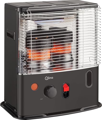 Qlima Petroleum Heizofen - mobil (5,6 kg), 2,4 kW Heizleistung mit Kippschutz & Überhitzungsschutz, 4,2 L Tank, spark ignition - sicherer, mobiler Heizofen für Innenräume - R 4224S TC-2 - Schwarz
