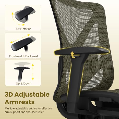 Image of Ergonomic Office Chair, Mesh Computer Desk Chairs with Adjustable Lumbar Support, 3D Armrests, Tilt Function, Comfy Wide Seat, Swivel Executive Work Task Chair for Company and Home
