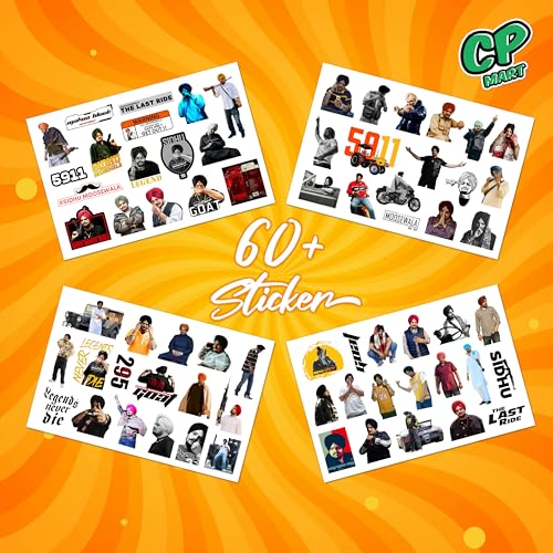 Image of Pack of 65 - Sidhu Moose Wala Stickers | Waterproof Vinyl Punjabi Singer Stickers for Laptop, Mobile, Bike, Car, Helmet | Aesthetic Decals for Fans
