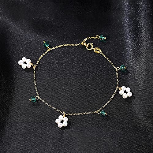 Bracelet en argent 925 avec topaze verte et perles naturelles de culture