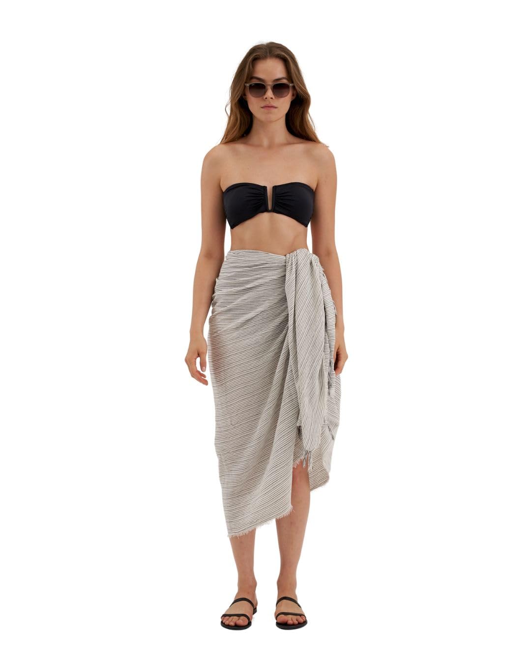 Gottex Beach Life - Falda envolvente para mujer con dobladillo con flecos, color negro y marfil