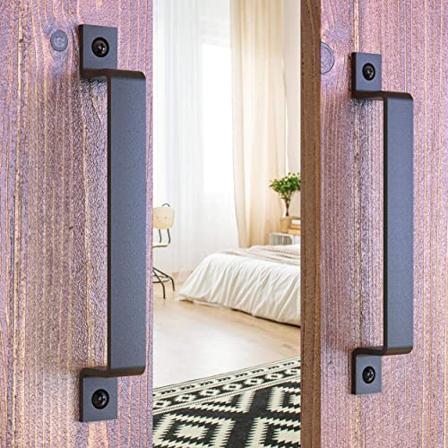 Image of 2-Pack 10 Inch Straight Bar Barn Door Handle - Black Cast Iron Pull for Sliding Doors, Gates, Sheds, Fences, Closets - Indoor Outdoor Farmhouse Hardware